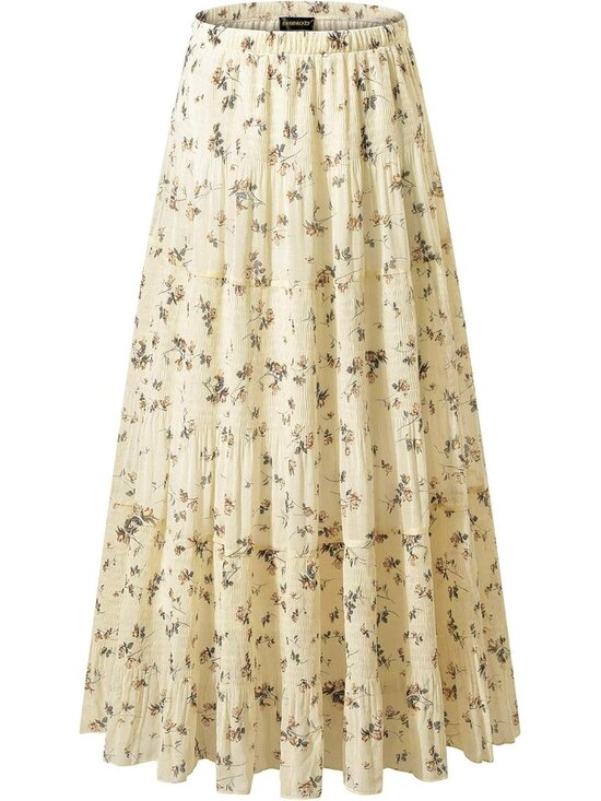 Dresses & Skirts - Women’s Chiffon Elastic High Waist Pleated A-Line Maxi Skirts